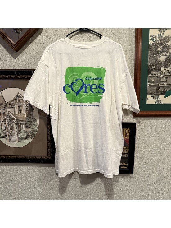 Vintage 90s RARE Qualcomm Cares Tech Computer Graphic Card Shirt Size Men’s XL